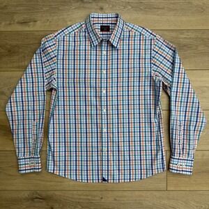 UNTUCKIT Barone WF Plaid Shirt Mens‎ Medium Wrinkle Free Cotton Blue Orange